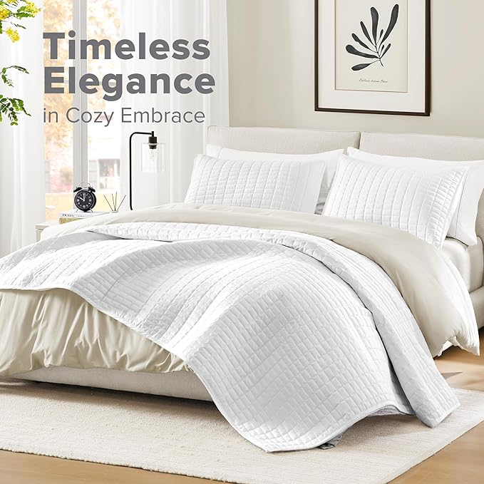 Comfort Spaces White Oversized Queen Quilt Set 102"x118" Bedspread Quilted - Image 2