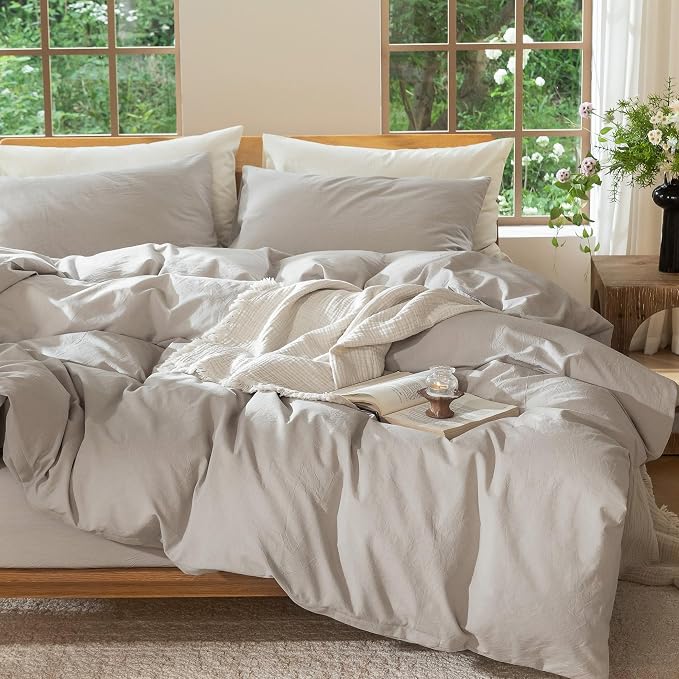 MooMee Bedding Duvet Cover Set 100% Washed Cotton Linen Like Textured - Image 9