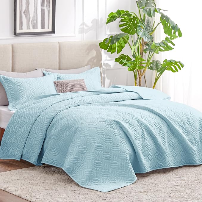 Love's cabin Twin Quilt Set Light Blue Bedspreads - Image 2