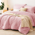 CozyLux Queen Comforter Set Pink Seersucker 7 Pieces Bed in a Bag Queen by CozyLux
