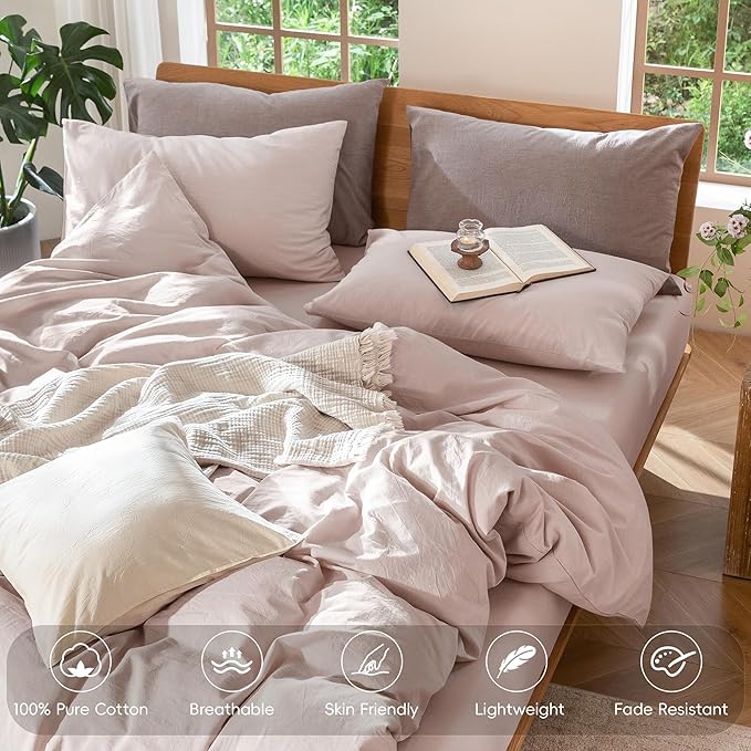 MooMee Bedding Duvet Cover Set 100% Washed Cotton Linen Like Textured - Image 4