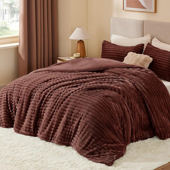 BEDELITE Fleece King Comforter Set -Super Soft & Warm Fluffy Hot Chotolate - Image 2