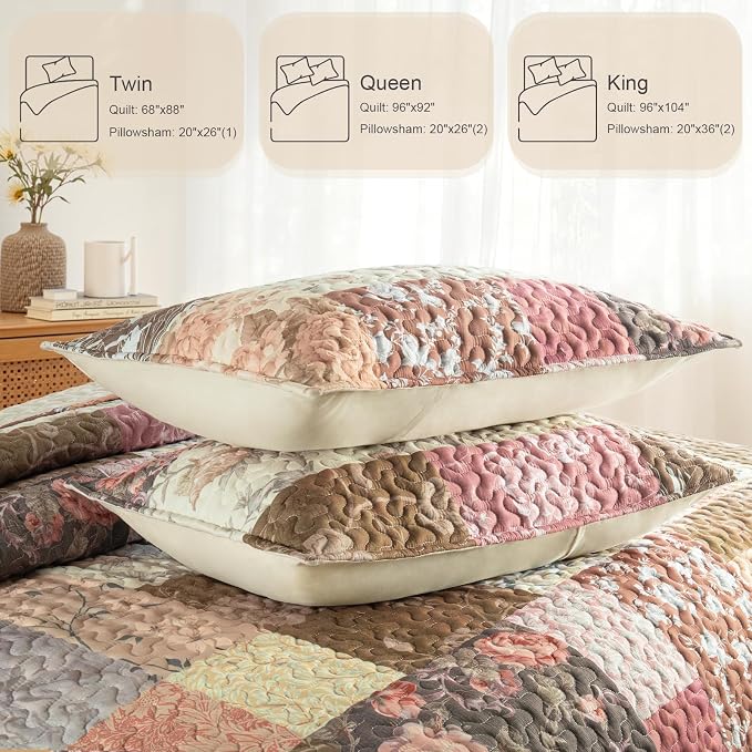 Whale Flotilla Patchwork Quilts Queen Size, Soft Boho Floral Bedspreads - Image 5