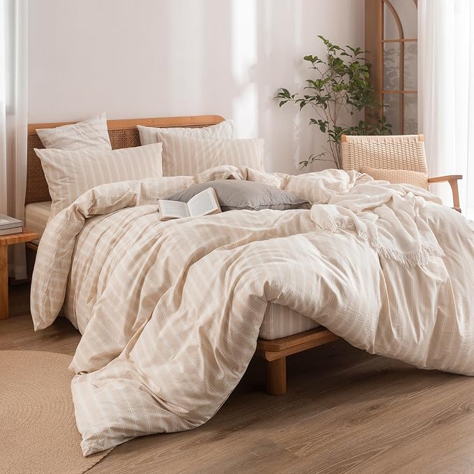 BESTOUCH Duvet Cover Set 100% Washed Cotton Linen Feel Super Soft Comfortable - Image 4