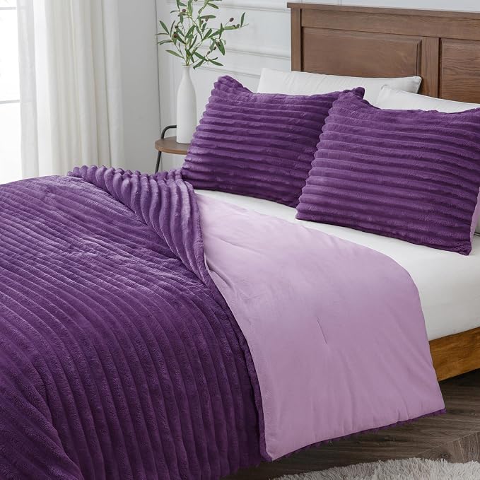 BEDELITE Fleece King Comforter Set -Super Soft & Warm Fluffy Purple Bedding - Image 9