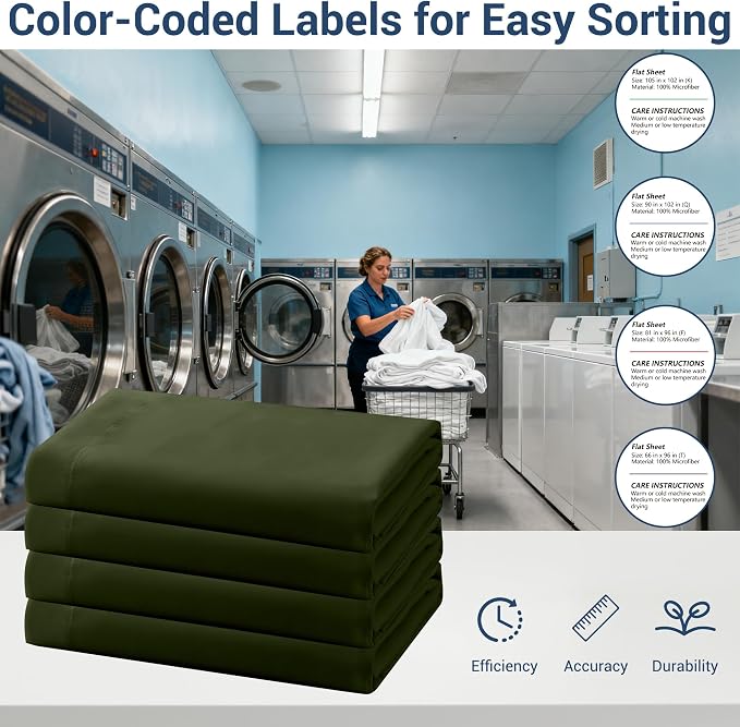 Bulk Queen Flat Sheets Only, 6 Pack Quick Sort Top Bed Sheet, Color-Coded Label - Image 4