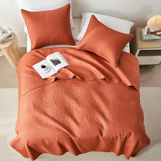 akkialla Queen Quilt Bedding Set, Burnt Orange Ultrasonic Full/Queen Quilt Set - Image 3