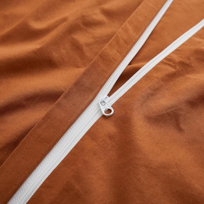 Burnt Orange Duvet Cover Full Size, 100% Washed Cotton Linen Like Bedding Set - Image 4