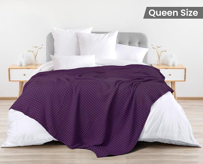 Utopia Bedding 100% Cotton Waffle Weave Blanket Queen Size - Image 2