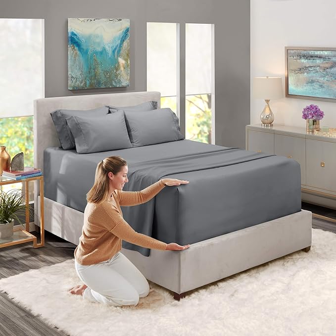 Hearth & Harbor Luxury Soft 6 Piece Bed Sheet Set Extra Deep Pocket Fitted - Image 4