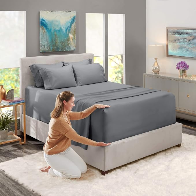 Hearth & Harbor Luxury Soft 6 Piece Bed Sheet Set Extra Deep Pocket Fitted - Image 4