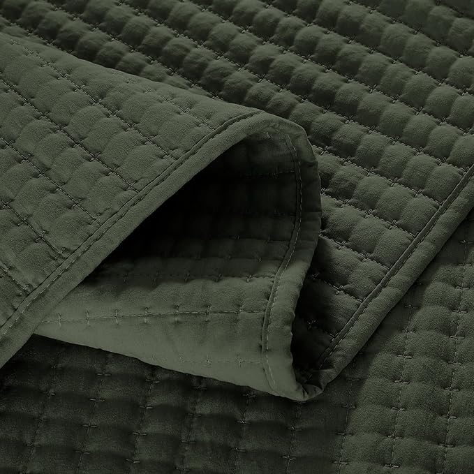 WRENSONGE Queen Quilt-3 Pieces Lightweight Bedspreads Dark Green Queen Size - Image 5