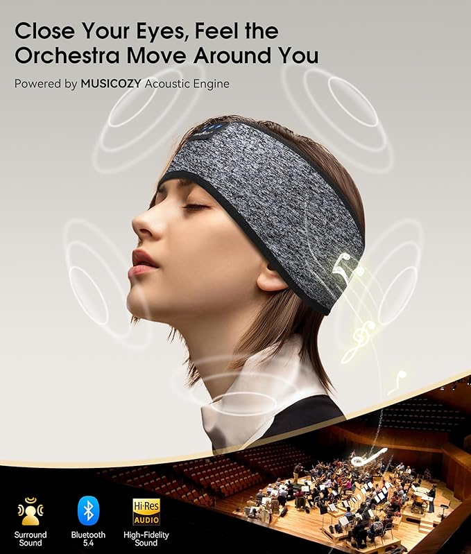 MUSICOZY Sleep Headphones Bluetooth 5.4 Headband, Wireless Earphones Music - Image 4