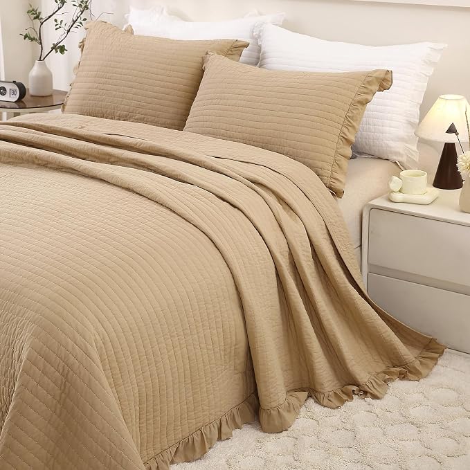 ROOMLIFE Quilt Set King Size 3D Floral Embroidery Pattern 3-Piece Cotton - Image 3