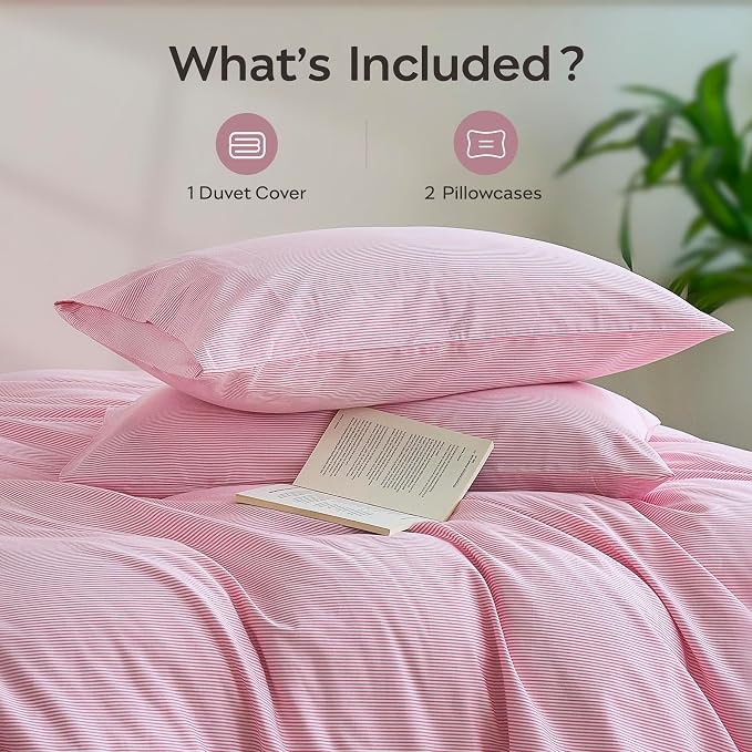 JELLYMONI 100% Natural Cotton 3pcs Striped Duvet Cover Sets, - Image 3