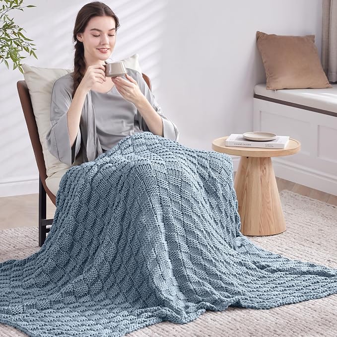 Knitted Weighted Blanket for Adult, No Beads Heavy Blanket 50” x 60'' 5lbs - Image 7