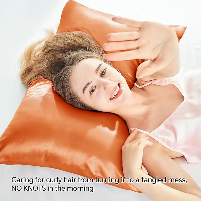 BEDELITE Satin Pillowcase with Zipper 2 Pack, Burnt Orange Pillow Cases - Image 4