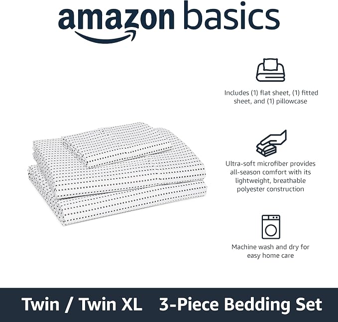 Amazon Basics Lightweight Microfiber 3-Piece Bed Sheet Set, Twin XL - Image 2