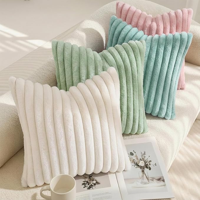 decorUhome Summer Cozy Faux Fur Throw Pillow Covers 16x16 Set of 2 Decorative - Image 7