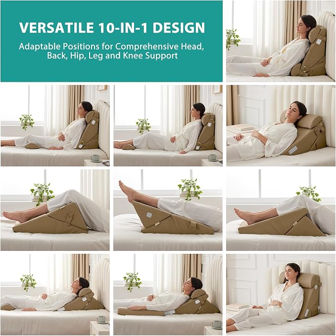 Bedluxe Adjustable 4pcs Bed Wedge Pillow Set, Memory Foam Wedges Pillow Post - Image 3