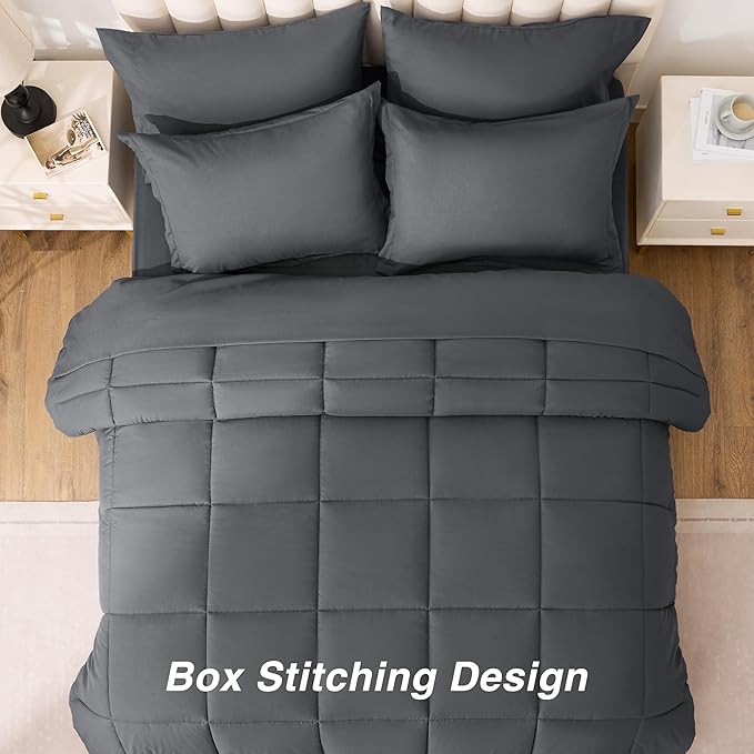 Love's cabin Queen Comforter Set Soot Grey, 7 Pieces Queen Bed in a Bag - Image 4