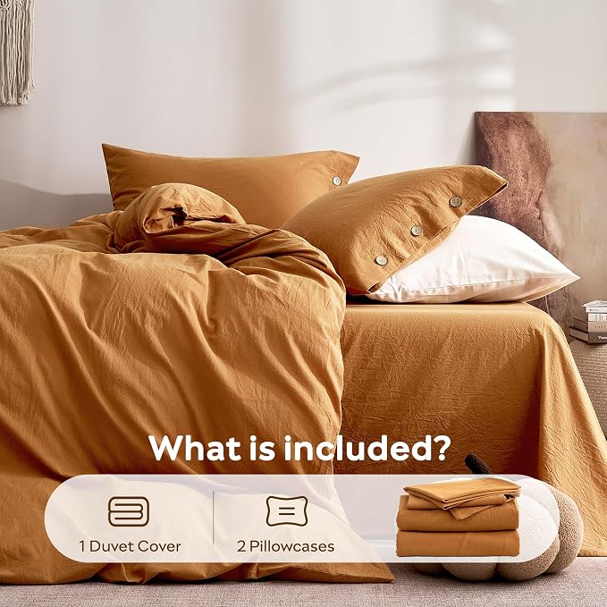 JELLYMONI 100% Washed Cotton Duvet Cover Queen – Soft, Breathable Linen-Look - Image 7