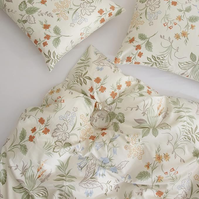 mixinni Floral Duvet Covers King Size Botanical Flower Leaf Printed on White - Image 8