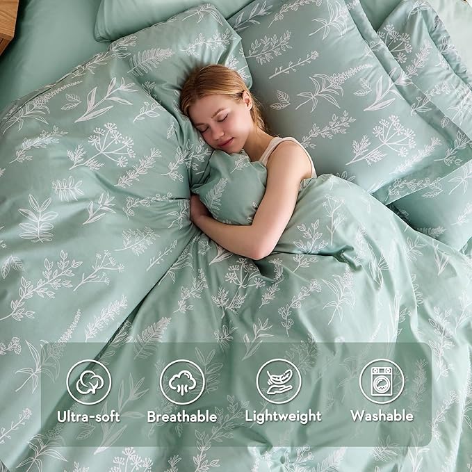 MUXHOMO Duvet Cover Full Size, Reversible Floral Green Duvet Cover Set - Image 2
