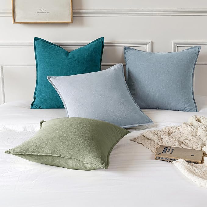 MIULEE Decorative Linen Euro Sham Pillow Covers 24x24 Sage Green ​Boho - Image 5