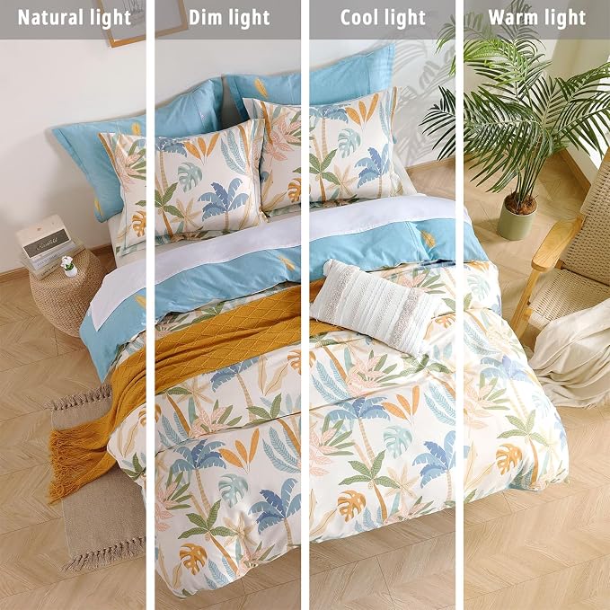 LEMIROE Tropical Coastal Blue Cotton Comforter Queen Size 3Pcs - Image 6