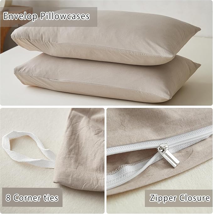TOCOMOA Duvet Cover Set 100% Washed Cotton Linen Feel Soft Comfy Breathable 3 - Image 6