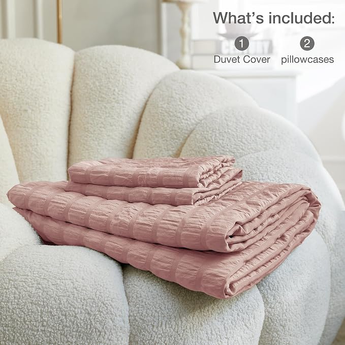 JELLYMONI Smokey Pink Duvet Cover King Size, Soft Breathable Seersucker Duvet - Image 6