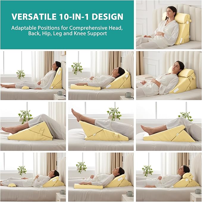 Bedluxe Adjustable 3pcs Bed Wedge Pillow Set, Memory Foam Wedge Pillows Post - Image 4