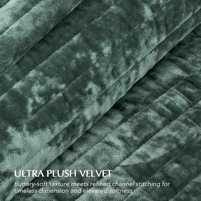 EVERGRACE Velvet Quilt Set King Size, Luxurious Soft Striped Channel Bedding Set - Image 4