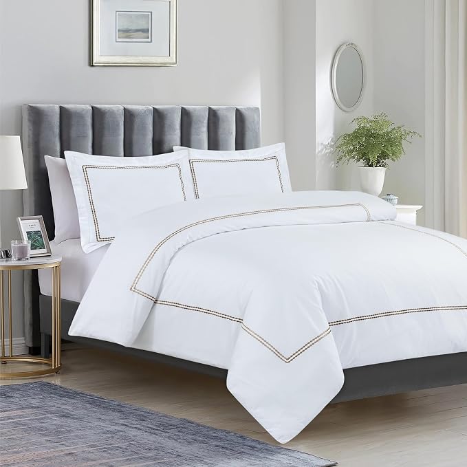 Dreamology White Duvet Cover Luxury Hotel Quality Bedding Set 100% Cotton - Image 3
