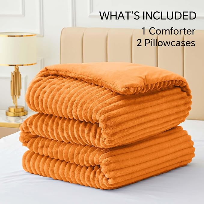 BEDELITE Fleece Full Comforter Set -Super Soft & Warm Fluffy Burnt Orange - Image 6