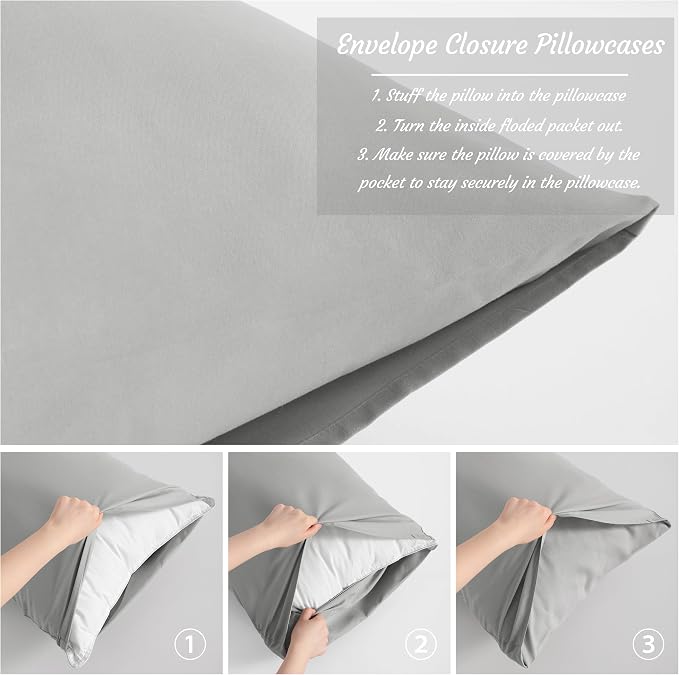 NTBAY Body Pillowcase Set of 2, 20x54 inches, Light Grey, Fade Resistant - Image 3