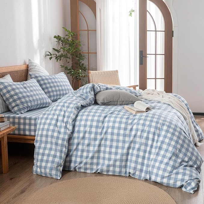 BESTOUCH Duvet Cover Set 100% Washed Cotton Linen Feel Super Soft Comfortable - Image 3