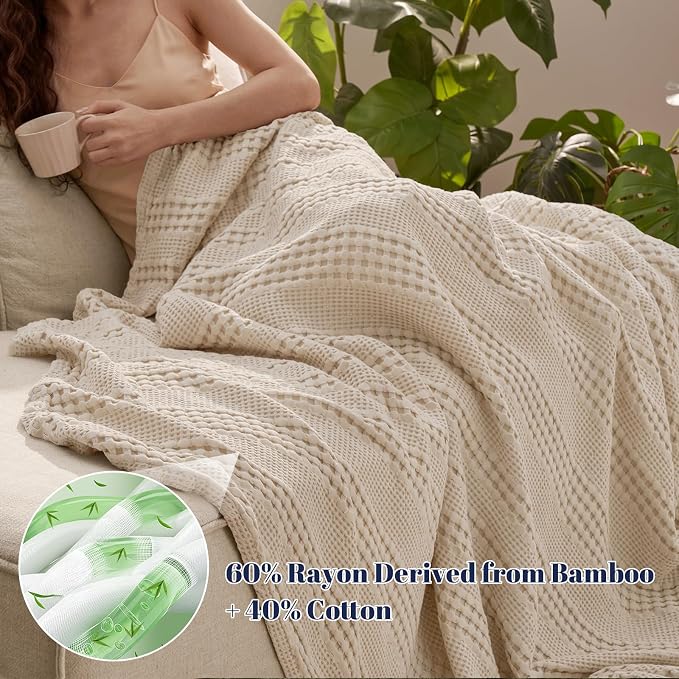 PHF Cooling Waffle Blanket Twin Size, Lightweight 60% Rayon from Bamboo & 40% - Image 2