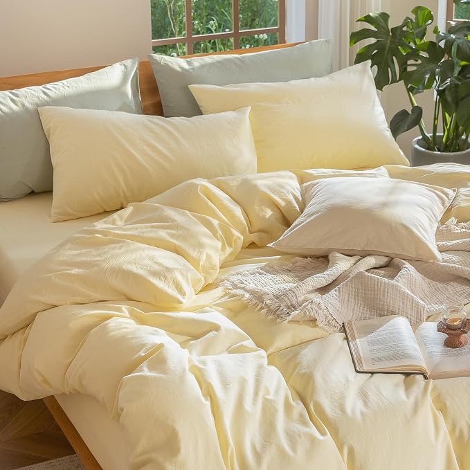 MooMee Bedding Duvet Cover Set 100% Washed Cotton Linen Like Textured - Image 9
