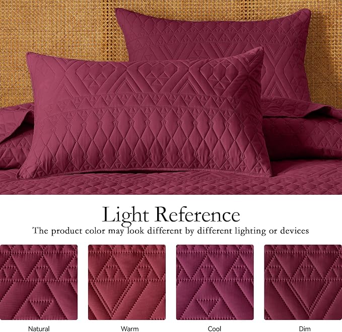 akkialla Full/Queen Quilt Set, Burgundy Lightweight Microfiber Bedspread - Image 5