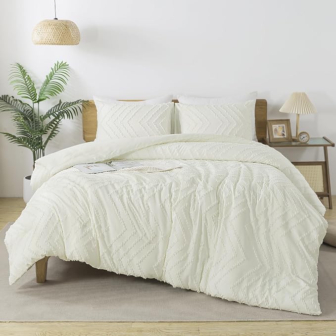 Andency Ivory Comforter Set Queen Size, Boho Soft Warm Tufted Bedding Comforter by Andency