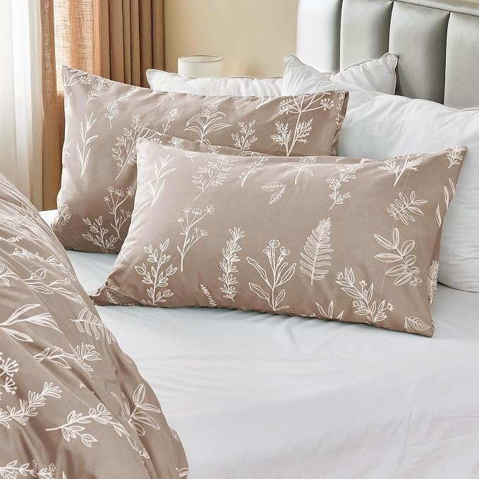 MUXHOMO Duvet Cover King Size, Reversible Floral Taupe Duvet Cover Set - Image 4