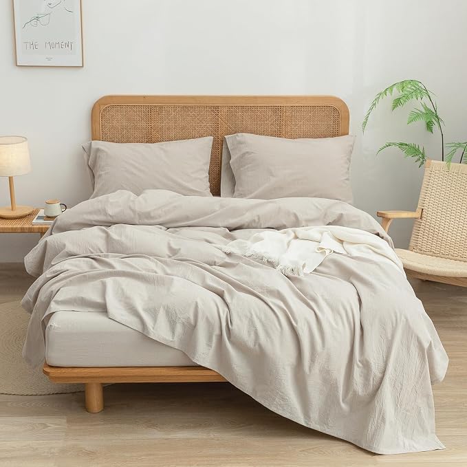BESTOUCH Flat Sheet Only 100% Washed Cotton Linen Feel Wrinkle-Free, - Image 2