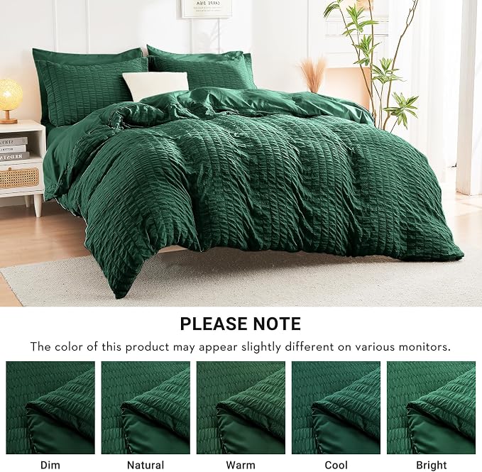 HYMOKEGE Emerald Green Queen Comforter Set Seersucker 7 Pieces, All Season - Image 5