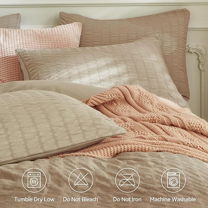 JELLYMONI Khaki Duvet Cover Full Size, Soft Breathable Seersucker Duvet Cover - Image 4