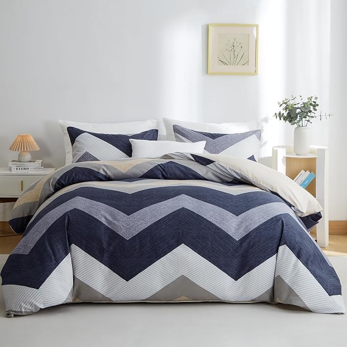 BOLINLIVING Wavy Striped Queen Duvet Cover Set, 3 Pieces Soft Breathable Single by BOLINLIVING