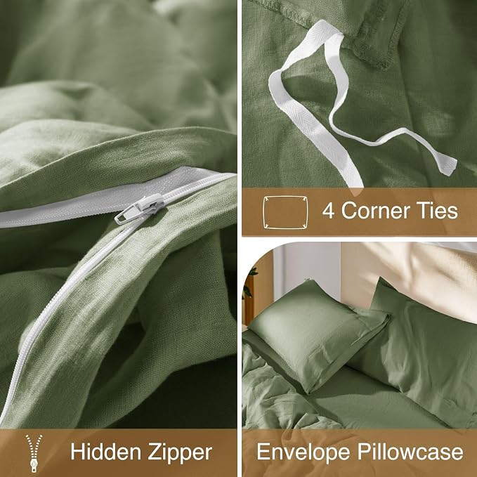 SONORO KATE 100% French Linen Duvet Cover King Size, Soft Breathable - Image 8