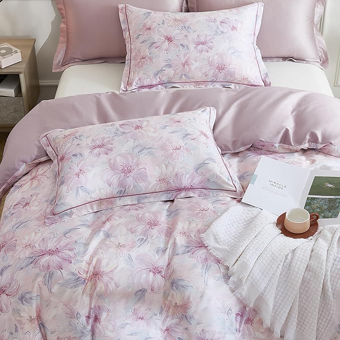 OAITE Duvet Cover Set Twin Size Floral Pattern 600 Thread Count Ultra Soft 100% - Image 3