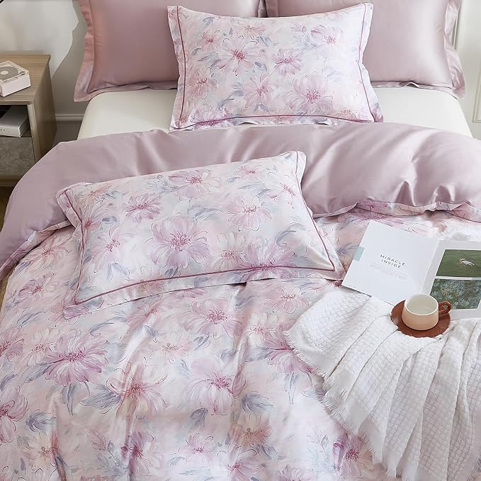 OAITE Duvet Cover Set Queen Size Floral Pattern 600 Thread Count Ultra Soft - Image 3